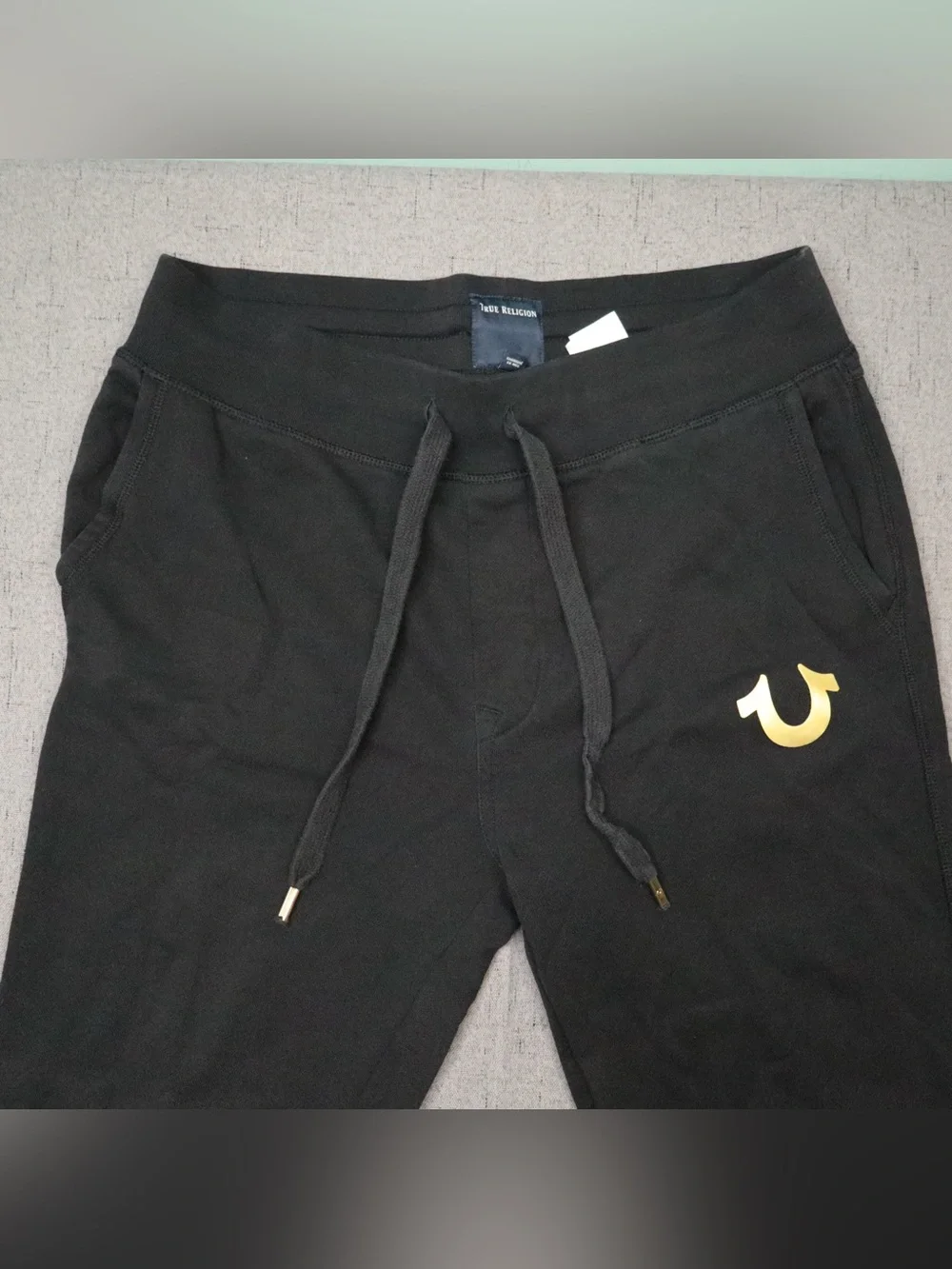 True Religion Unisex Black Joggers Gold Metallic Horseshoe Logo Size M